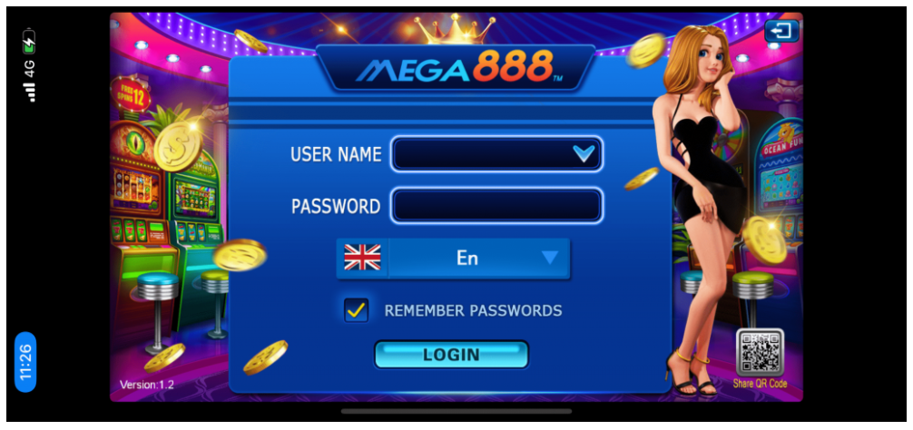 Mega888 login page